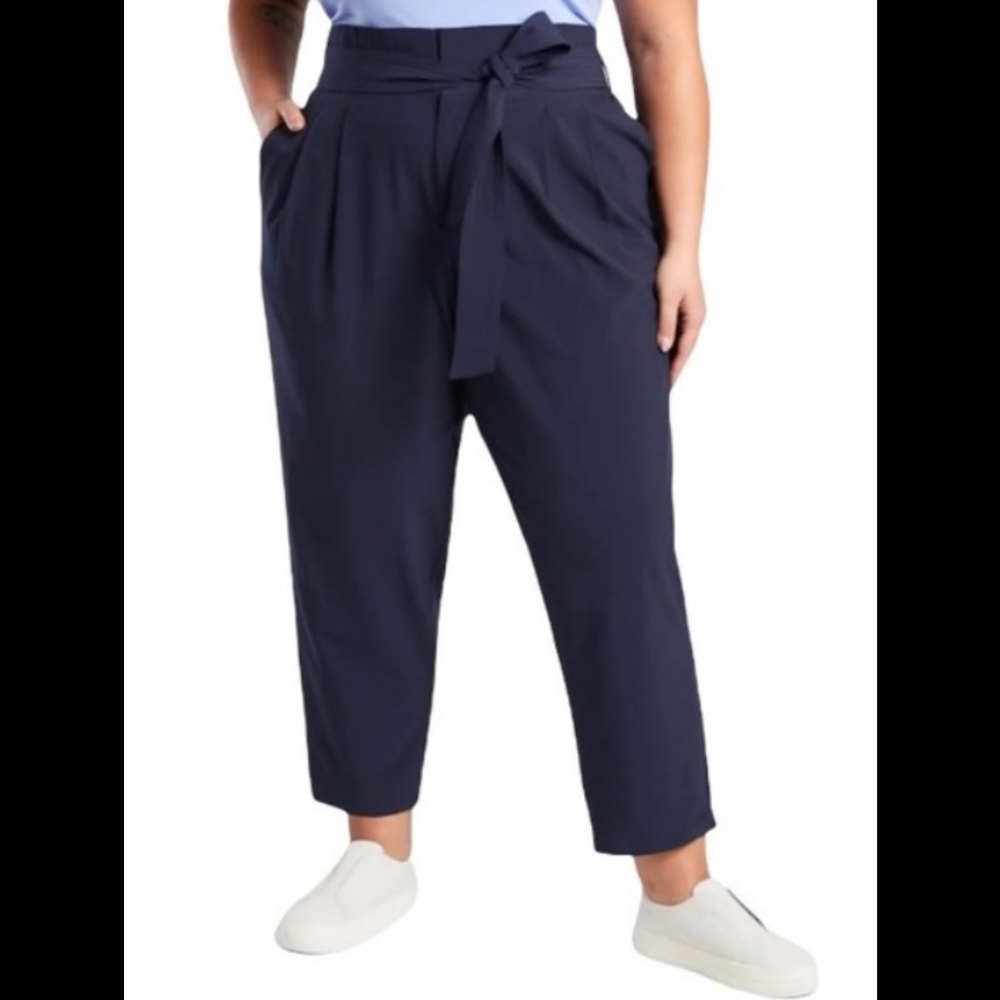 Athleta Skyline Paper Bag Waist Crepe Pants Blue Women’s Sz 24